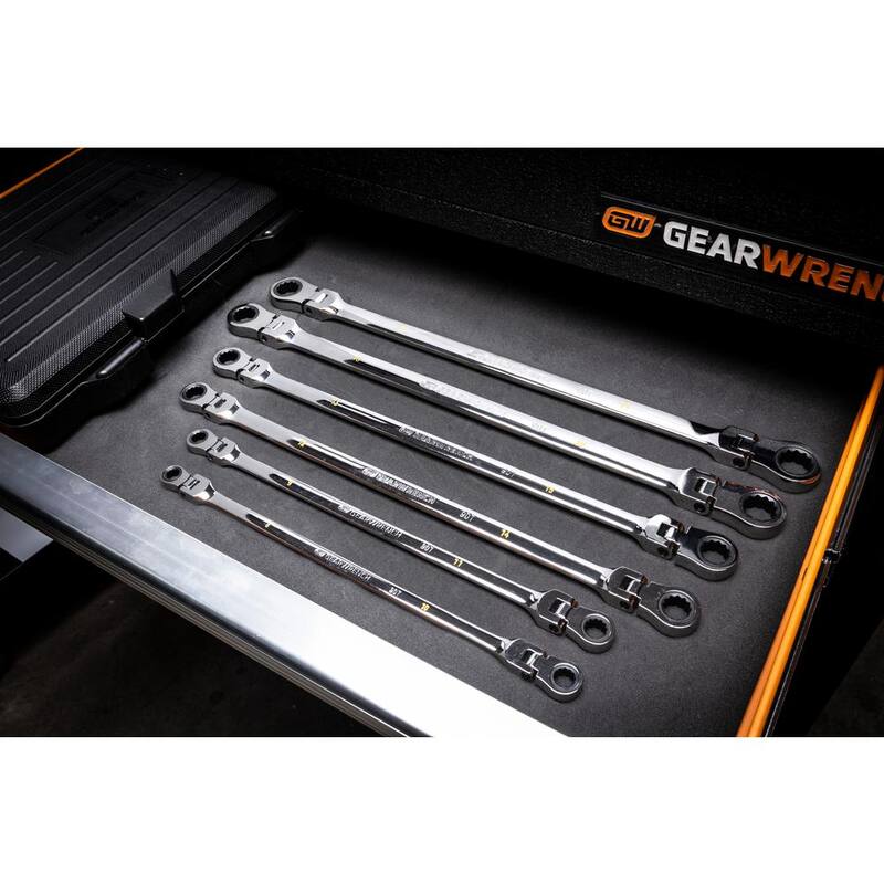 Llave de trinquete extra larga de doble cabeza flexible de 12 puntos y 90 dientes métrica GEARWRENCH GearBox Set de 6 piezas - 86830