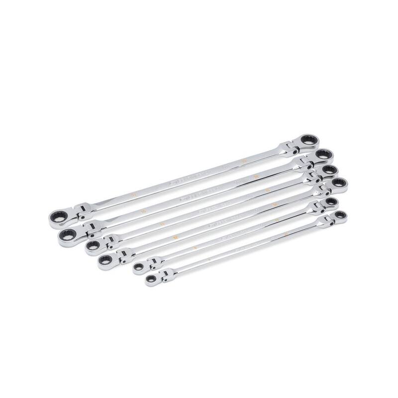 Llave de trinquete extra larga de doble cabeza flexible de 12 puntos y 90 dientes métrica GEARWRENCH GearBox Set de 6 piezas - 86830