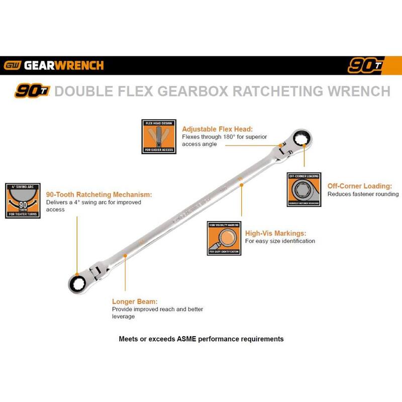 Llave de trinquete extra larga de doble cabeza flexible de 12 puntos y 90 dientes métrica GEARWRENCH GearBox Set de 6 piezas - 86830