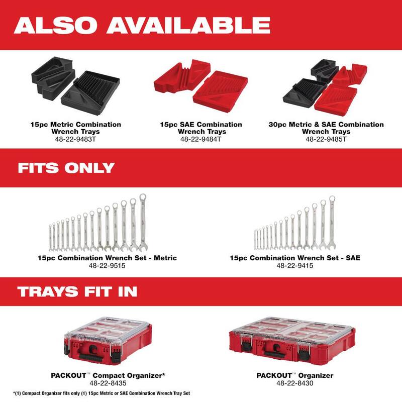 Juego de llaves combinadas Milwaukee Métricas/SAE con organizador PACKOUT (30 piezas) - 48-22-9485