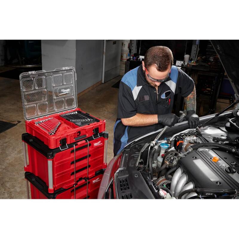 Juego de llaves combinadas Milwaukee Métricas/SAE con organizador PACKOUT (30 piezas) - 48-22-9485