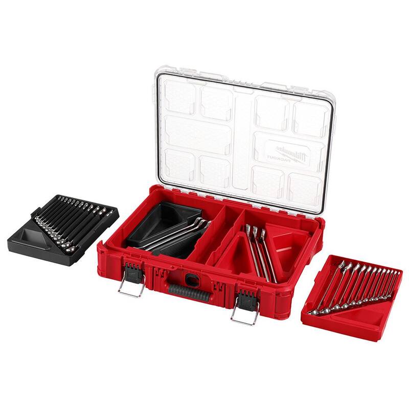 Juego de llaves combinadas Milwaukee Métricas/SAE con organizador PACKOUT (30 piezas) - 48-22-9485