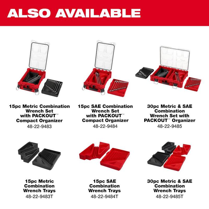 Juego de llaves combinadas Milwaukee Métricas/SAE con organizador PACKOUT (30 piezas) - 48-22-9485