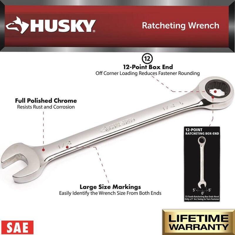 Set de llaves de trinquete combinadas en sistema SAE de Husky (11 piezas) - HRW11PCSAE