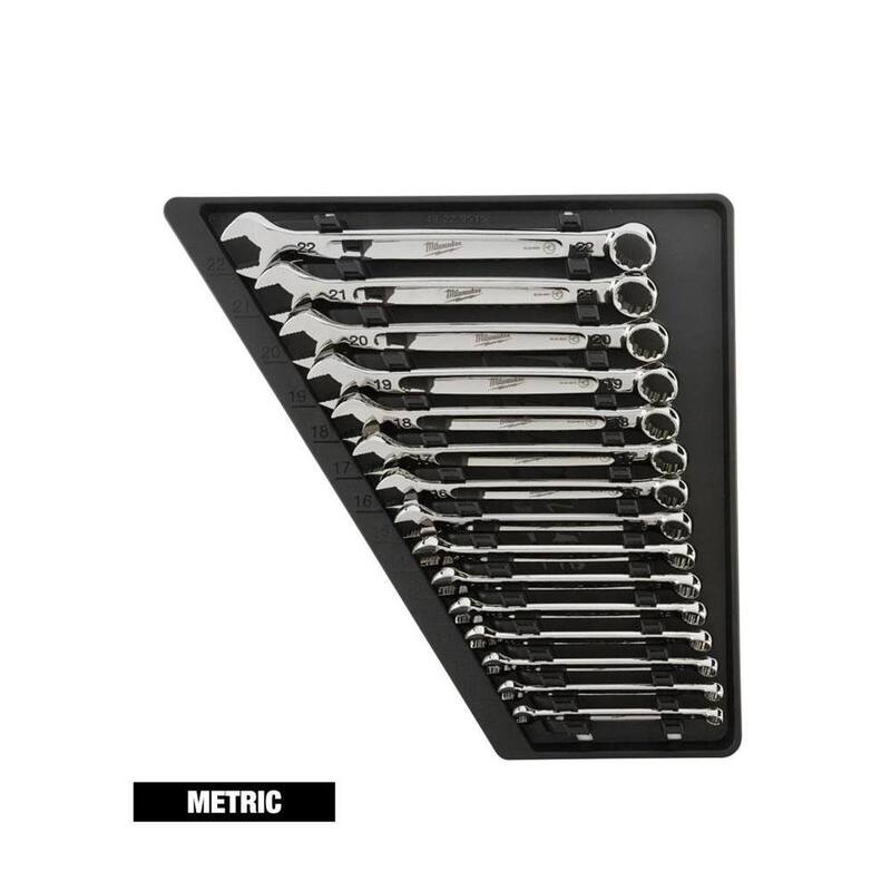 Juego de herramientas de llave métrica combinada Milwaukee para mecánicos (15 piezas) - 48-22-9515