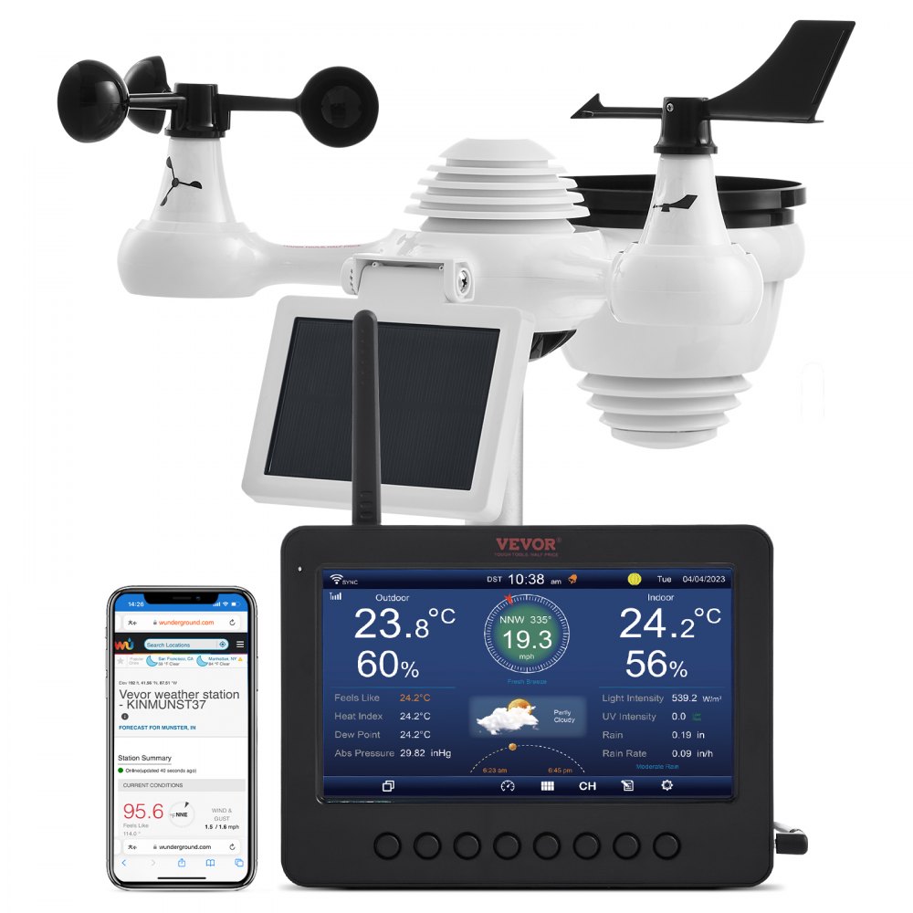 VEVOR 7-in-1 Wi-Fi Weather Station 7 in TFT Display Wireless Outdoor Sensor - TYN70TFTWIFI71ZZTV1