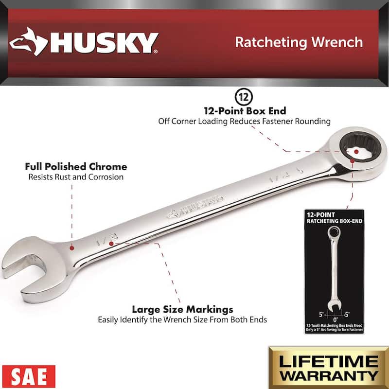 Juego de llaves combinadas Husky de trinquete SAE (7 piezas) - HRW7PCSAEN-06