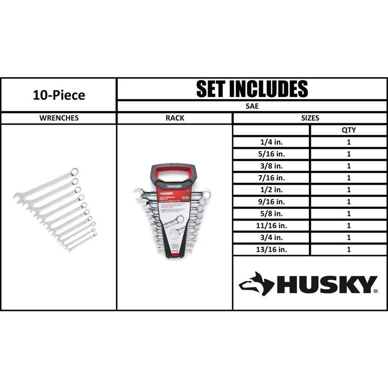 Juego de llaves combinadas Husky de medidas SAE (10 piezas) - HCW10PCSAE