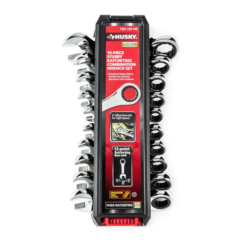 Juego de llaves de trinquete combinadas SAE/MM Husky Stubby (10 piezas) - HSTRW10PCSMN