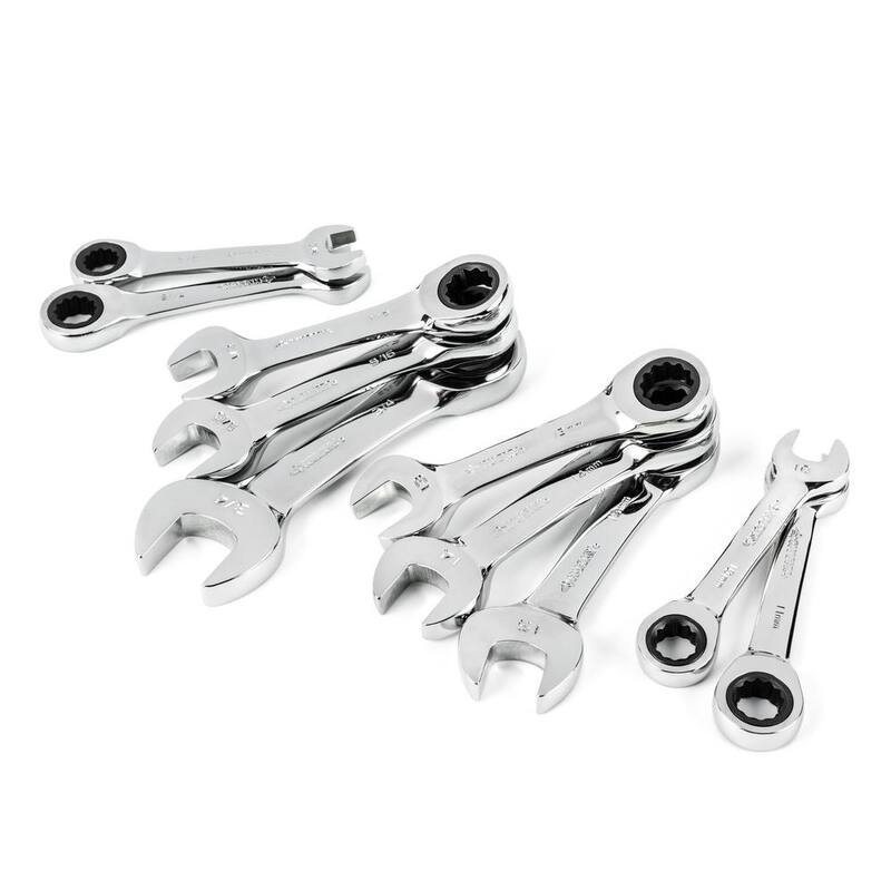 Juego de llaves de trinquete combinadas SAE/MM Husky Stubby (10 piezas) - HSTRW10PCSMN
