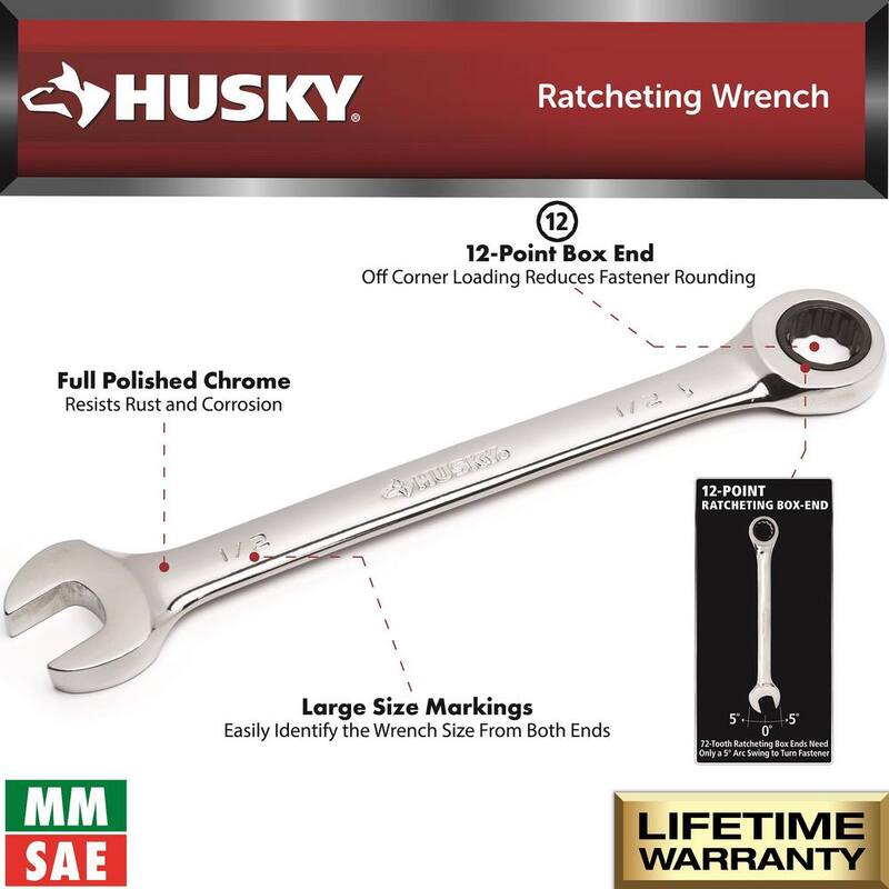 Juego de llaves de trinquete Husky en medidas SAE y métricas en bandeja de EVA (30 piezas) - HRW30PCEVA