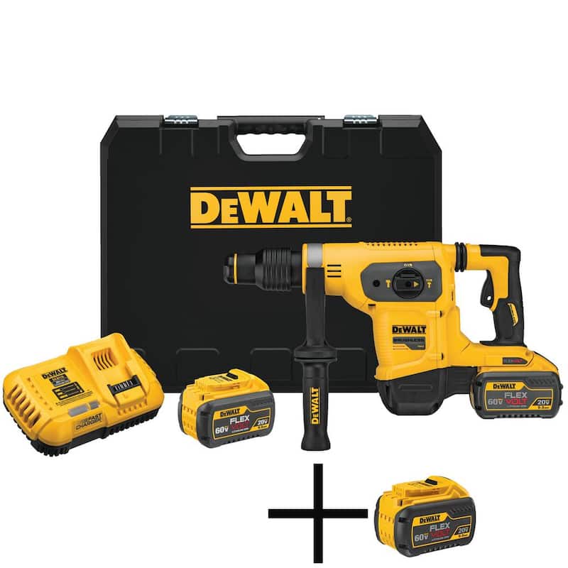 DEWALT FLEXVOLT 60V MAX Martillo Rotativo Combinado Inalámbrico sin Escobillas de 1-9/16 pulgadas SDS MAX y (3) Baterías FLEXVOLT 9.0Ah - DCH481X2W609
