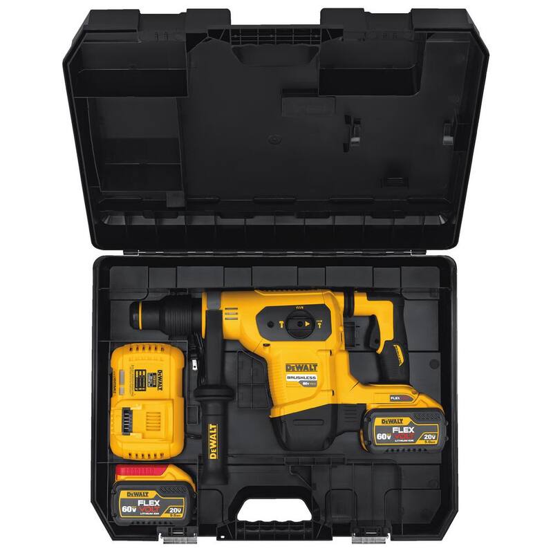DEWALT FLEXVOLT 60V MAX Martillo Rotativo Combinado Inalámbrico sin Escobillas de 1-9/16 pulgadas SDS MAX y (3) Baterías FLEXVOLT 9.0Ah - DCH481X2W609