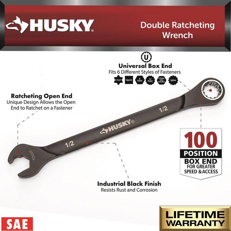 Juego de Llaves de Trinquete Dobles de 100 Posiciones en Pulgadas Husky (6 Piezas) - H100DRW6PCSAEN