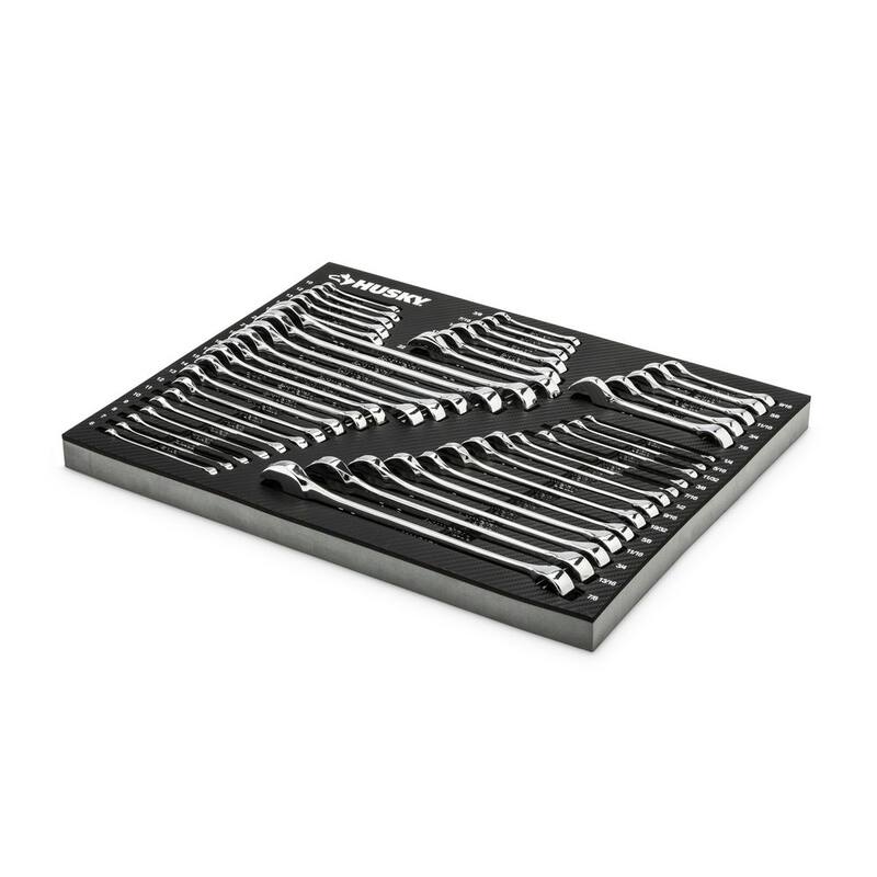 Juego de llaves combinadas Husky SAE/MM con almacenamiento de EVA (44 piezas) - HCW44PCEVACB