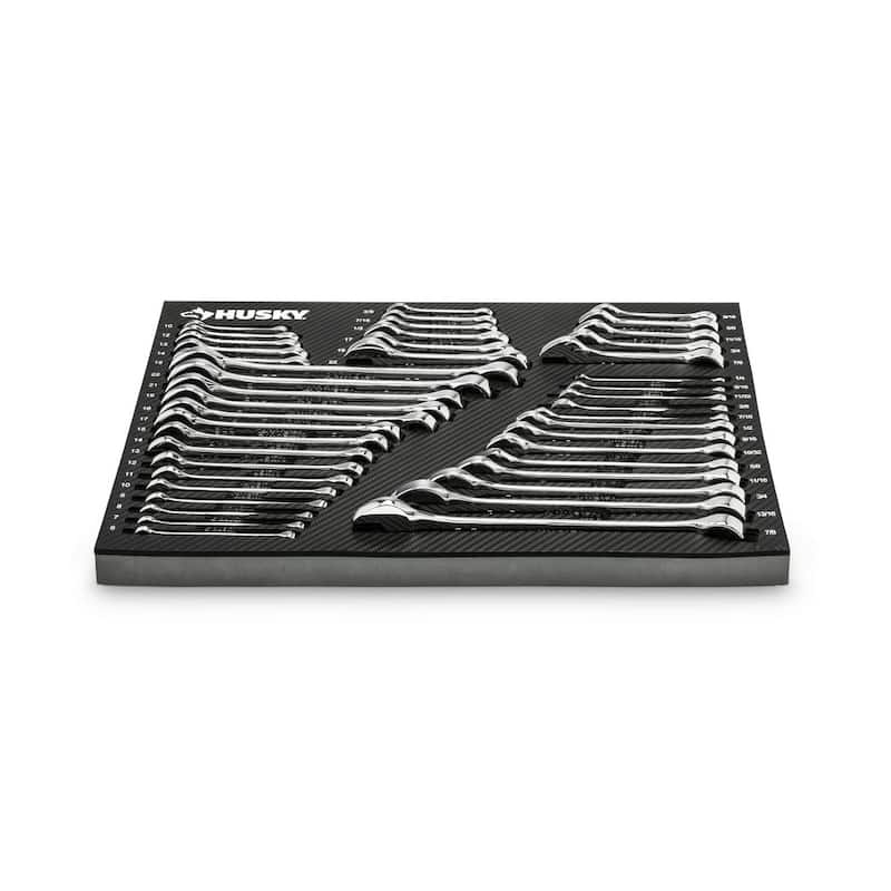Juego de llaves combinadas Husky SAE/MM con almacenamiento de EVA (44 piezas) - HCW44PCEVACB