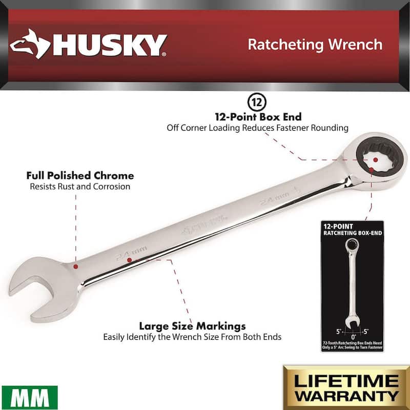 Juego de llaves combinadas Husky con trinquete en milímetros (7 piezas) - HRW7PCMMN-06