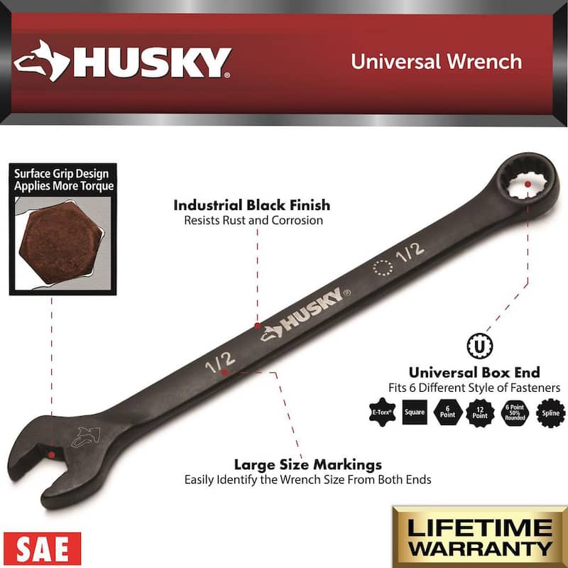 Llave combinada universal SAE Husky (juego de 10 piezas) - HXLSPW10SAE-05