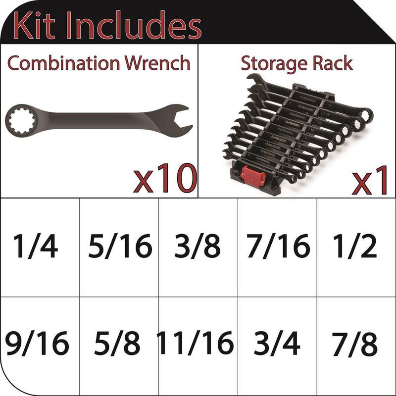 Llave combinada universal SAE Husky (juego de 10 piezas) - HXLSPW10SAE-05