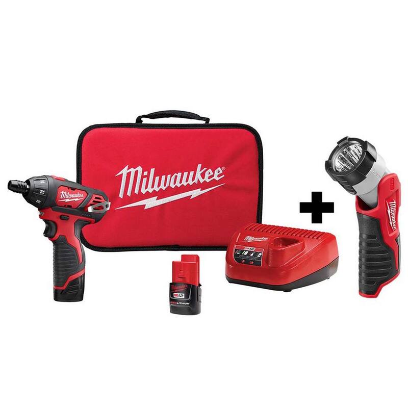 Kit de destornillador inalámbrico Milwaukee M12 12V de iones de litio de 1/4 de pulgada con luz LED, dos baterías de 1.5Ah, cargador y bolsa de herramientas - 2401-22-49-24-0146.
