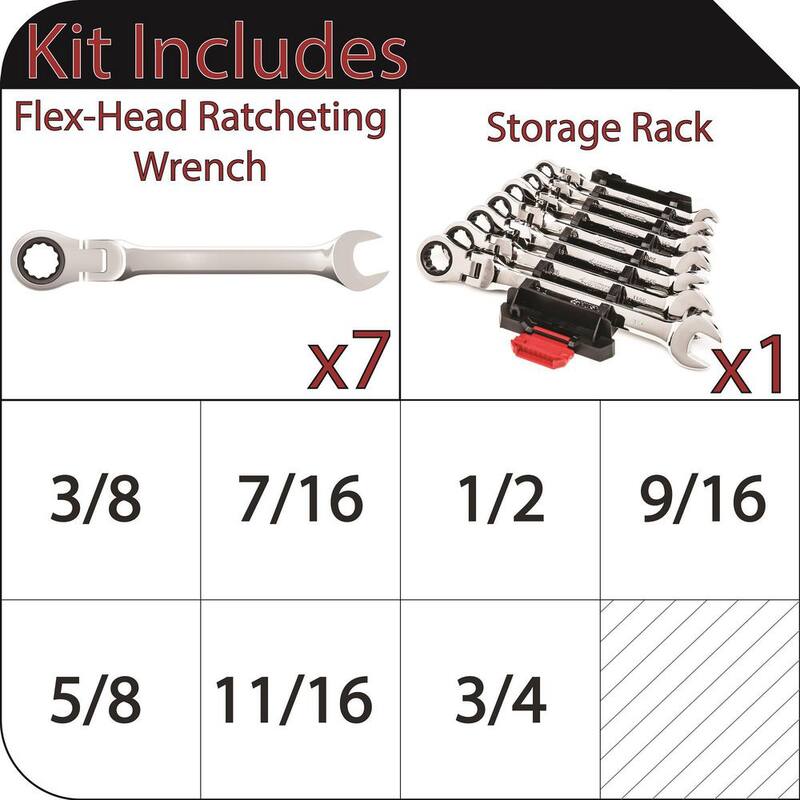 Llave mixta flexible de trinquete Husky (7 piezas) - HFRW7PCSAE