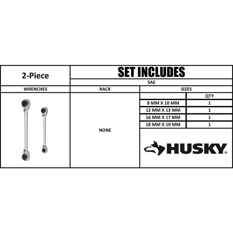 Juego de llaves combinadas Husky con trinquete de cuádruple accionamiento métrico (2 piezas) - HQRRW2PCMM