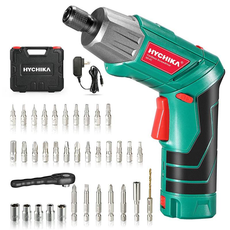 HYCHIKA Destornillador inalámbrico de 3.6 voltios 6 N.m 2.0 Ah Destornillador eléctrico Atornillador recargable Juego de brocas Pistola de tornillos Tamaño del portabrocas: 1/4 pulgadas - E0003US