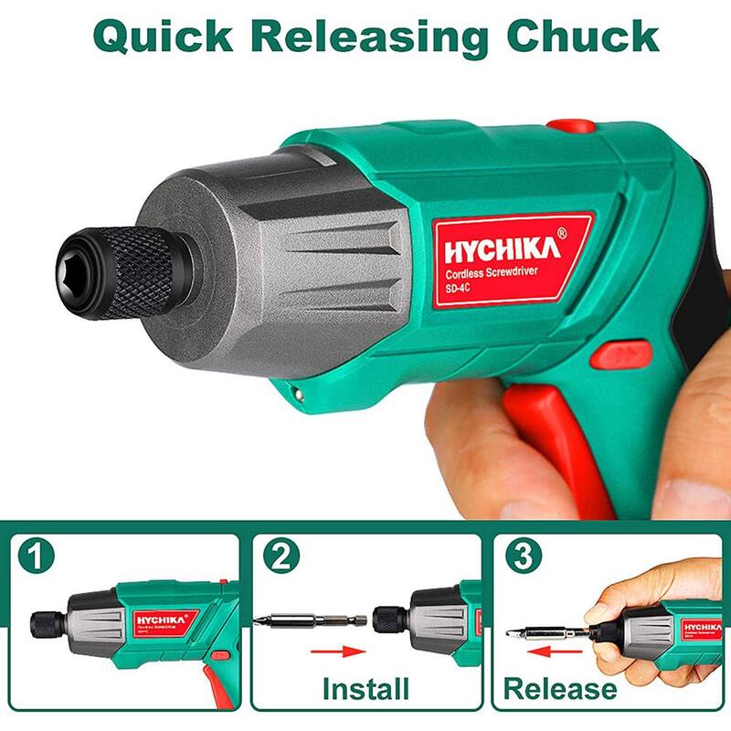HYCHIKA Destornillador inalámbrico de 3.6 voltios 6 N.m 2.0 Ah Destornillador eléctrico Atornillador recargable Juego de brocas Pistola de tornillos Tamaño del portabrocas: 1/4 pulgadas - E0003US