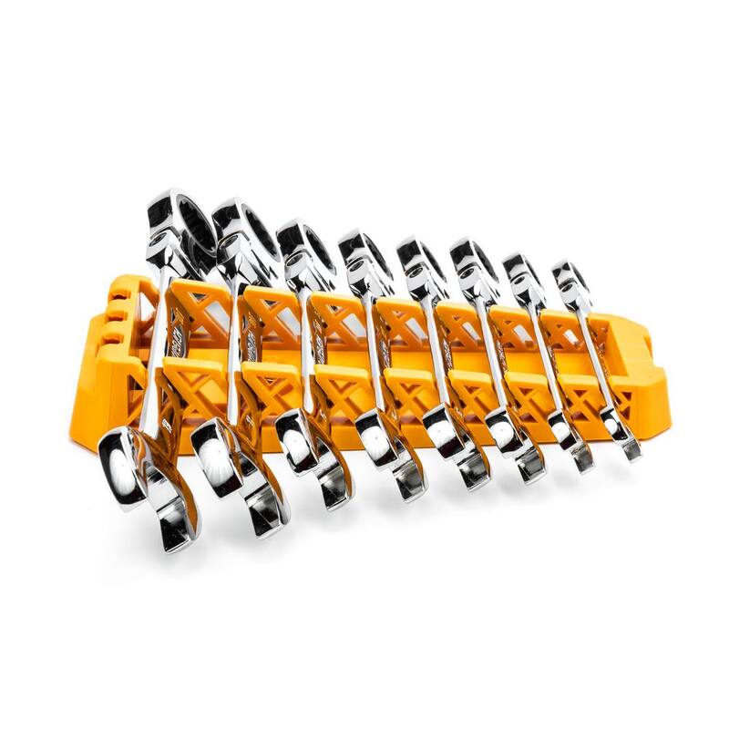 Juego de herramientas de llave de trinquete combinada de cabeza flexible de 90 dientes métrica GEARWRENCH con bandeja (8 piezas) - 86794
