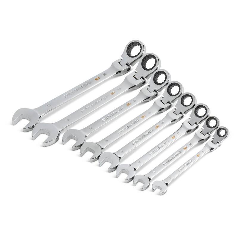 Juego de herramientas de llave de trinquete combinada de cabeza flexible de 90 dientes métrica GEARWRENCH con bandeja (8 piezas) - 86794