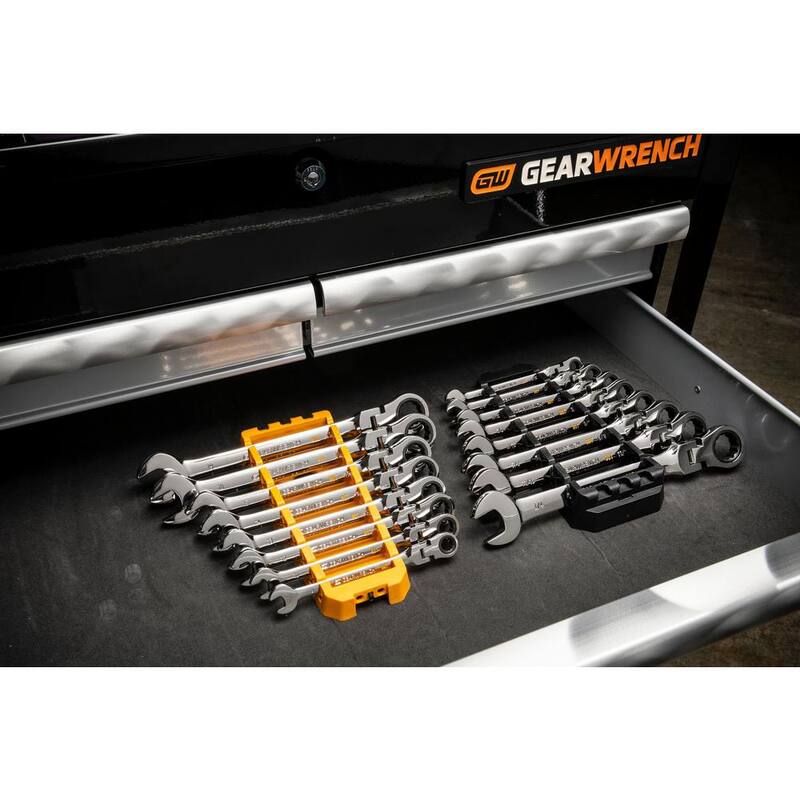 Juego de herramientas de llave de trinquete combinada de cabeza flexible de 90 dientes métrica GEARWRENCH con bandeja (8 piezas) - 86794