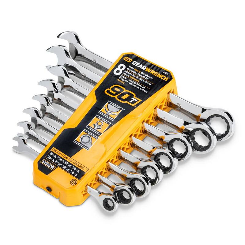 Juego de llaves de combinación de trinquete métrico de 90 dientes GEARWRENCH con bandeja (8 piezas) - 86694-06