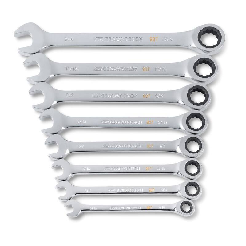 Juego de llaves de combinación de trinquete métrico de 90 dientes GEARWRENCH con bandeja (8 piezas) - 86694-06