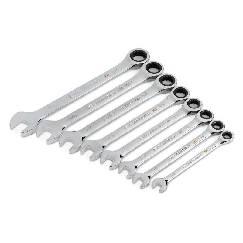 Juego de herramientas de llave de trinquete combinada de 90 dientes GEARWRENCH con charola (8 piezas) - 86695