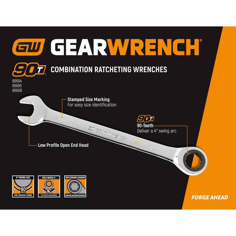 Juego de herramientas de llave de trinquete combinada de 90 dientes GEARWRENCH con charola (8 piezas) - 86695