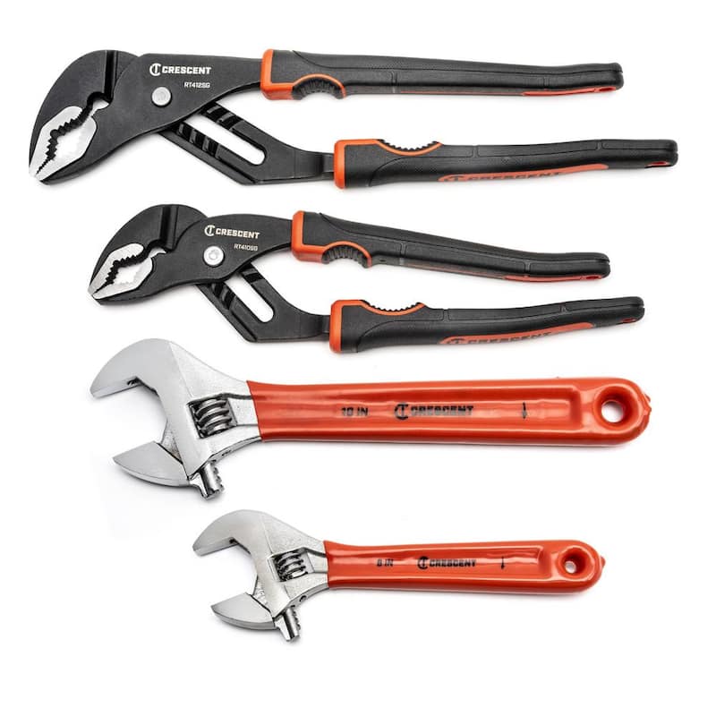Llave ajustable Crescent (6 in. y 10 in.) y alicates de mordaza y de lengüeta (10 in. y 12 in.) Set (4 piezas) - AC610CRT4002CB