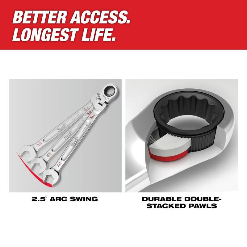 Juego de llaves combinadas de trinquete con cabeza flexible de 144 posiciones SAE (15 piezas) - 48-22-9413 de Milwaukee