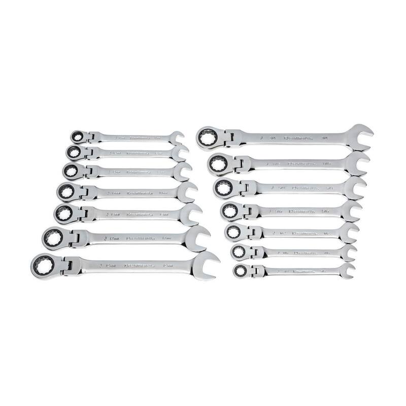Juego de llaves de trinquete con cabeza articulada de 72 dientes en combinación de medidas estándar y métricas de GEARWRENCH (14 piezas) - 85141