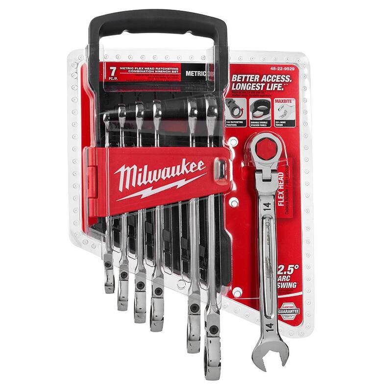 Juego de llaves combinadas de trinquete con cabezal flexible de 144 posiciones en sistema SAE y métrico (14 piezas) - 48-22-9429-48-22-9529