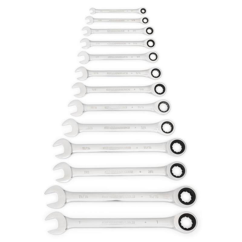 Set de llaves combinadas con trinquete de 72 dientes GEARWRENCH SAE (13 piezas) - 9312