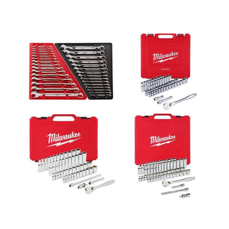Juego de herramientas para mecánicos con llaves combinadas SAE/Métricas y juego de herramientas con llave de trinquete y dados SAE/Métricos (183 piezas) - 48-22-9415-48-22-9515-48-22-9008-48-22-9