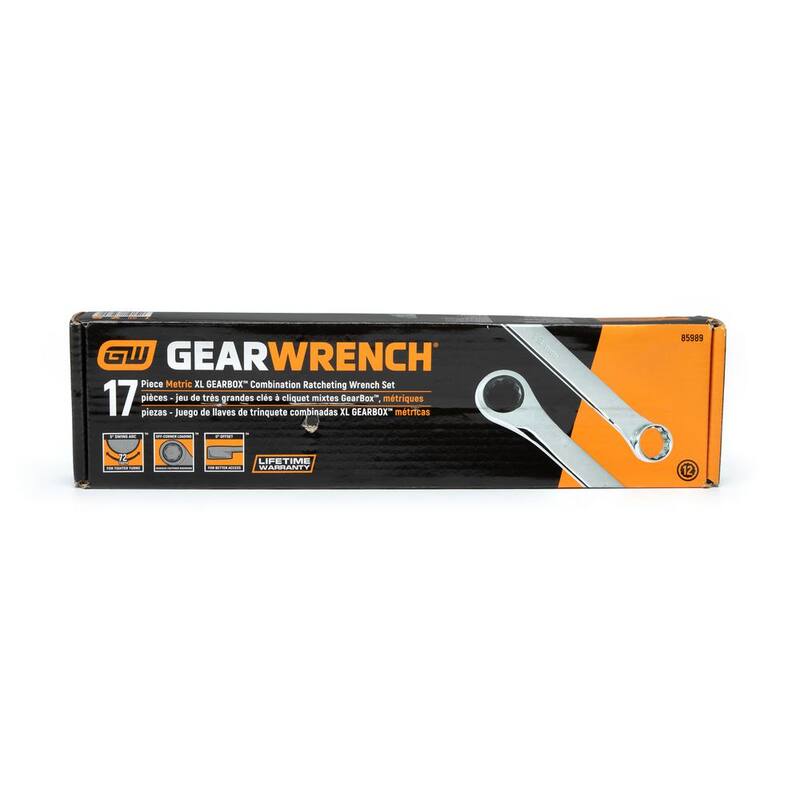 Juego de 17 llaves de trinquete de doble caja GearBox XL métricas de 12 puntos de 72 dientes (17 piezas) - 85989
