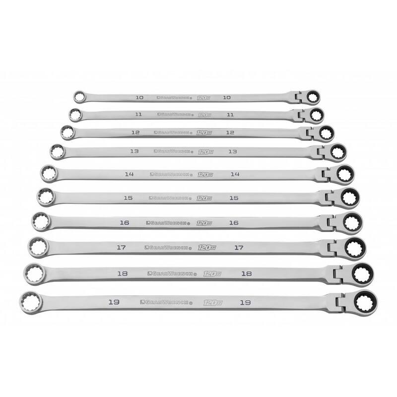 Juego de llaves de trinquete con cabeza flexible, métricas universales de 120XP y caja de engranajes XL (10 piezas) - 86126
