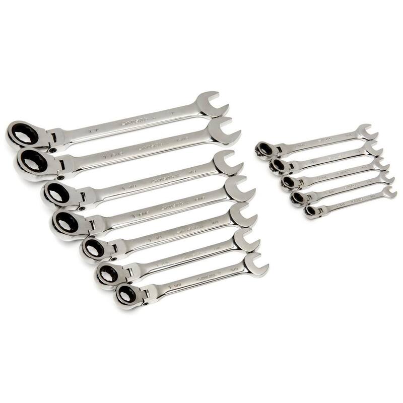Juego de llaves de trinquete flexibles maestras SAE con cabeza giratoria de 72 dientes de Husky (12 piezas) - HFRW12PCSAE