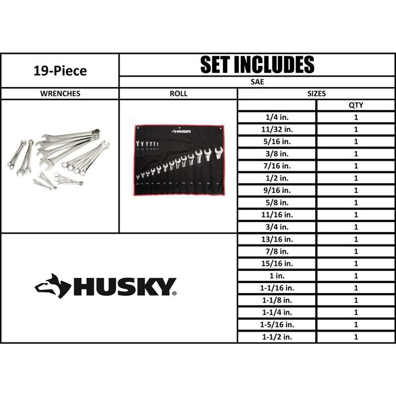 Juego de Llaves Combinadas Husky Master SAE (19 Piezas) - HCWSAEMS