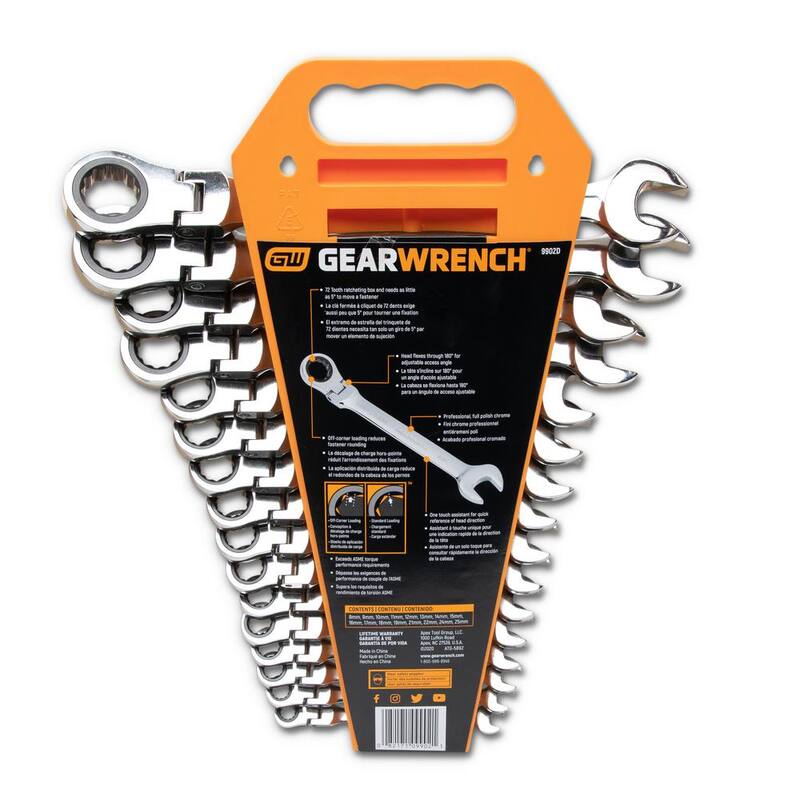 Juego de herramientas de llave de trinquete combinada con cabeza flexible de 72 dientes métrica GEARWRENCH (16 piezas) - 9902D