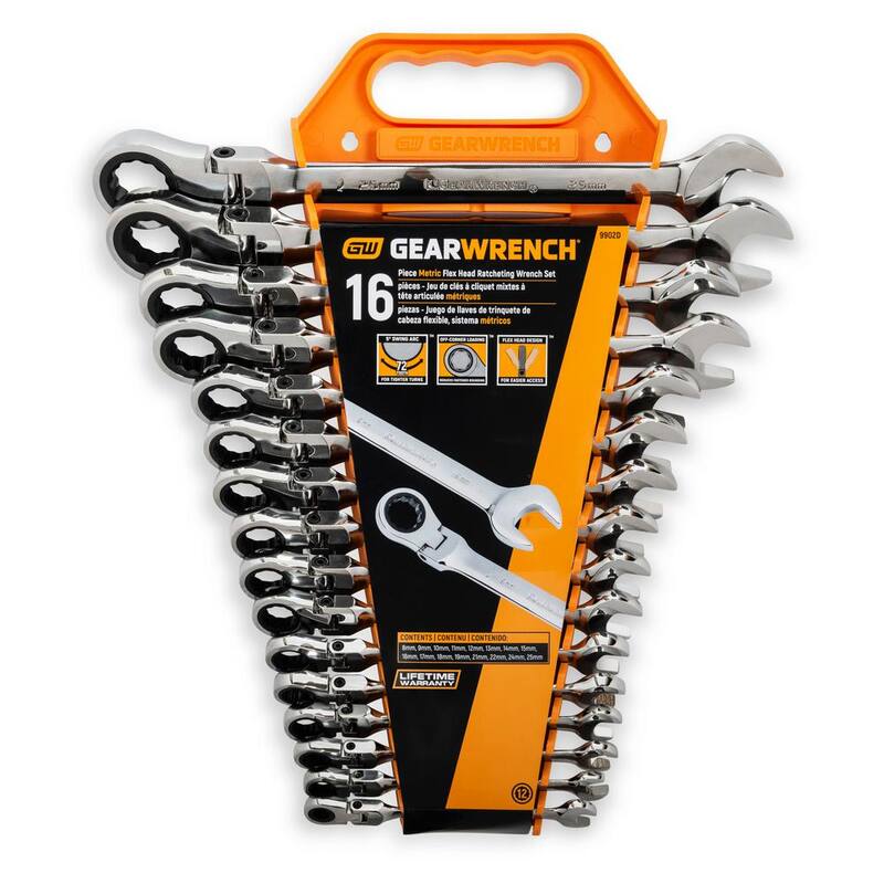 Juego de herramientas de llave de trinquete combinada con cabeza flexible de 72 dientes métrica GEARWRENCH (16 piezas) - 9902D