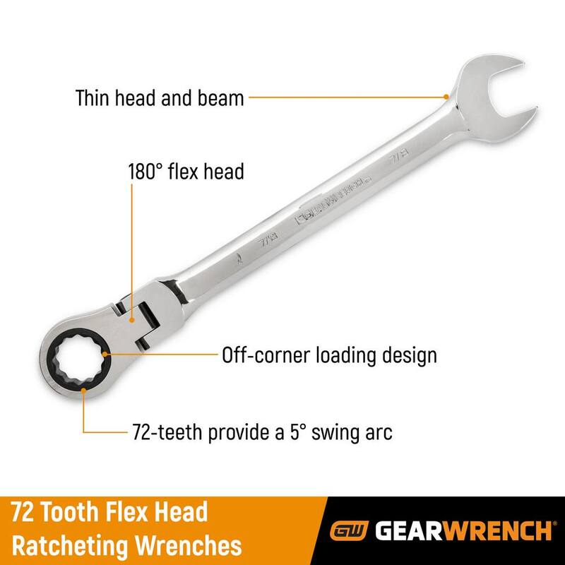 Juego de herramientas de llave de trinquete combinada con cabeza flexible de 72 dientes métrica GEARWRENCH (16 piezas) - 9902D