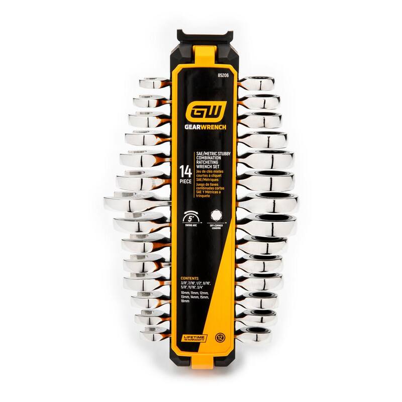 Set de herramientas GEARWRENCH SAE/Métricas de combinación de trinquetes cortos de 72 dientes (14 piezas) - 85206
