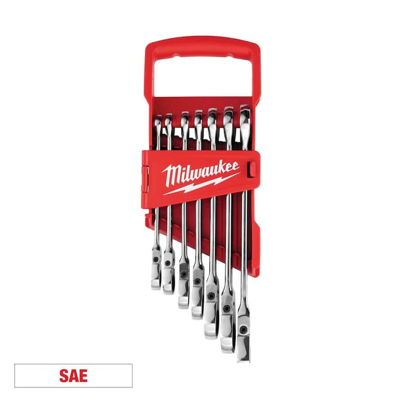 Juego de llaves combinadas de trinquete de cabeza flexible de 144 posiciones Milwaukee SAE (7 piezas) - 48-22-9429